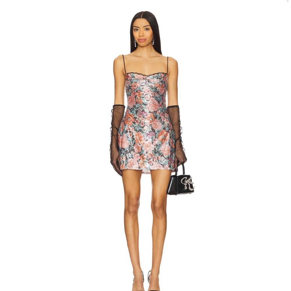 For Love And Lemons Pink and Black Sequin Mini Dress